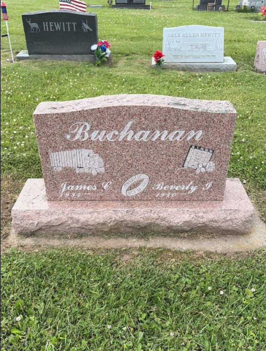 The same headstone after Tendmory Care — base repaired and the stone cleaned